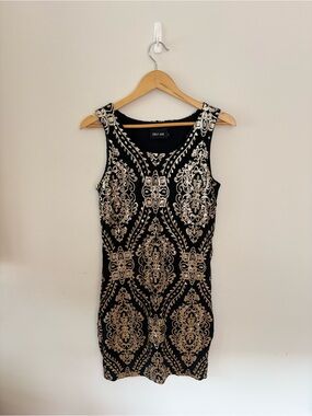 Black Mini Dress with Gold Embroidered 1920’s Motif Size Women’s M